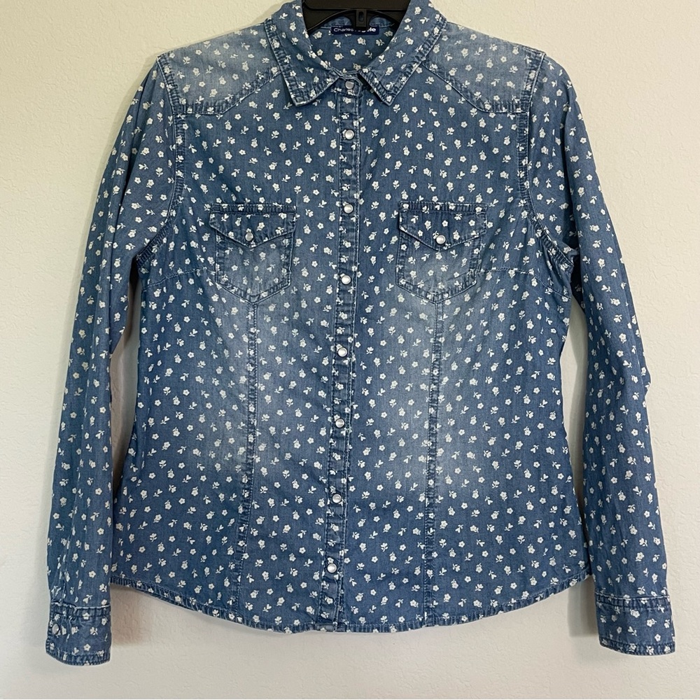 Charles Vögele Women’s Denim Short with Flowers and Pearl Snaps Size Medium